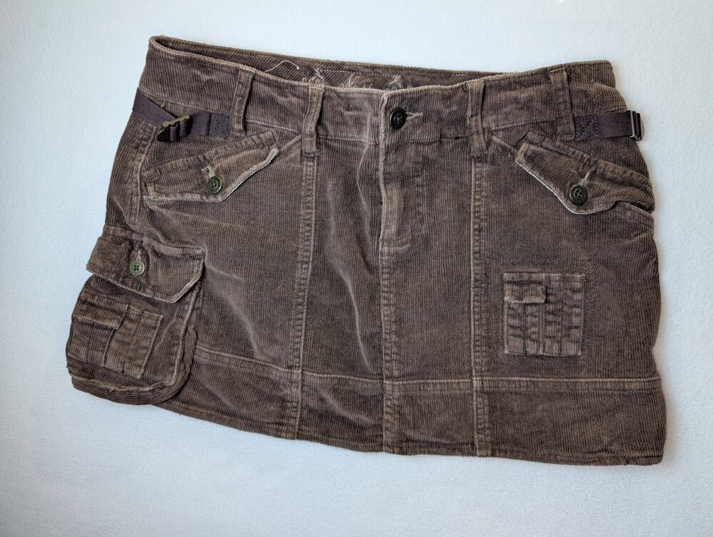 Nori Y2K Vintage Brown Corduroy Low-Rise Cargo Mini Skirt Size 11